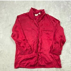 Victoria's Secret Jacket Womens Small Red 100% Silk Long Sleeve Button Front